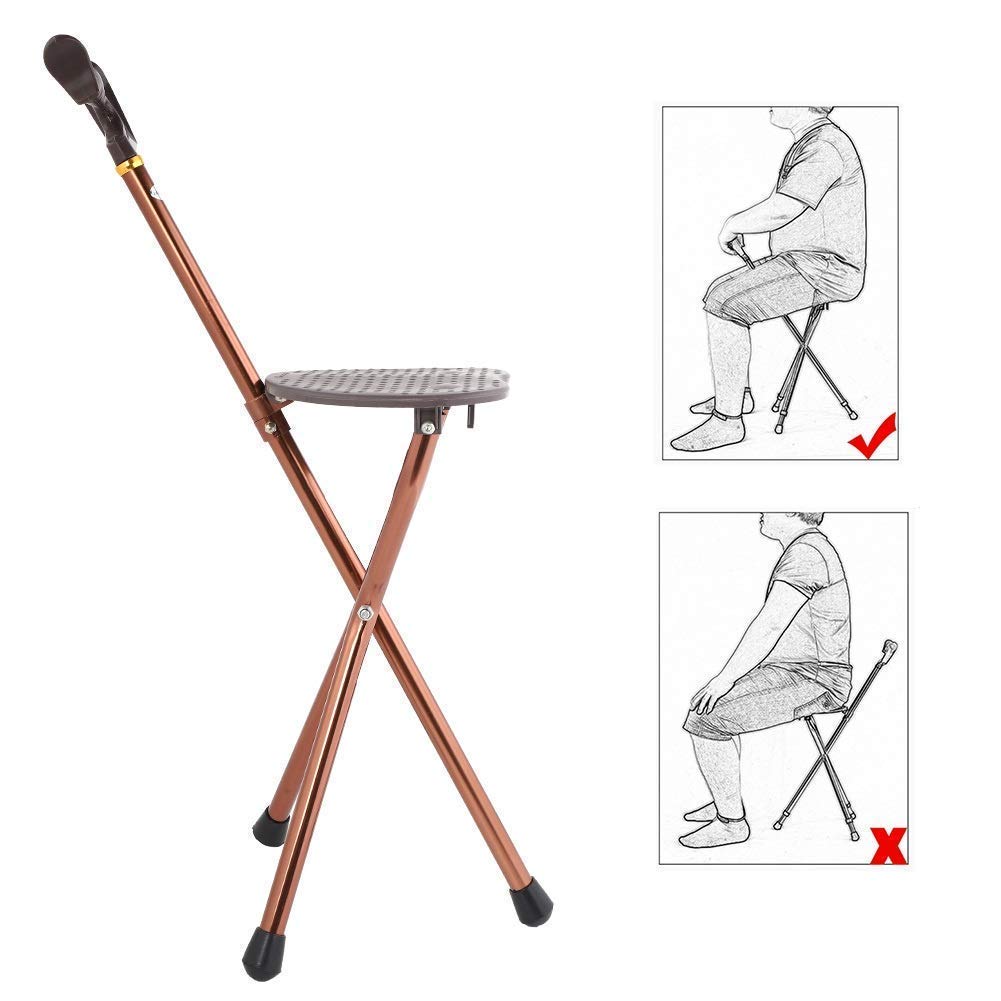 Asiento para bastón Bastones Plegables Taburete Plegable Mango multifunción Aluminio Ligero Regulable en Altura Peso máximo Usuario 200 kg