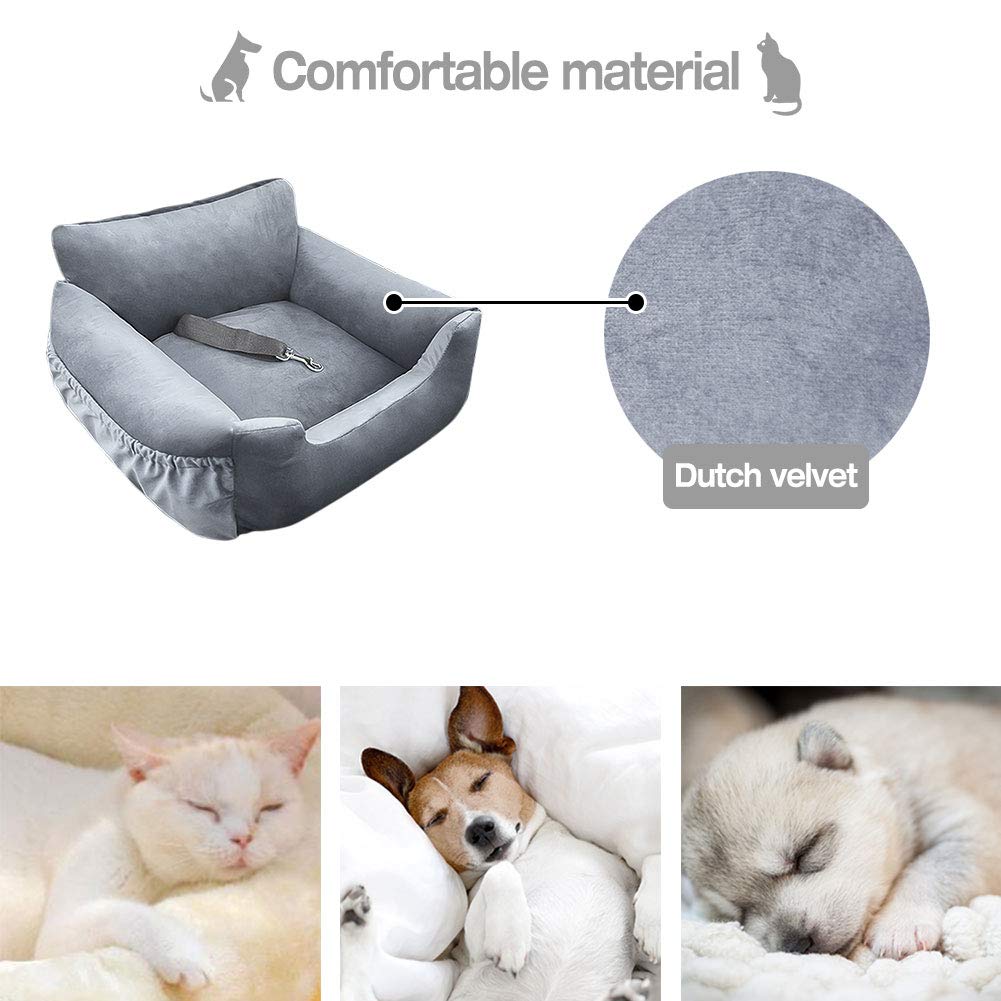Jodimitty Asiento de coche para perros, asiento perros pequeños y medianos pequeños, seguridad antideslizante incluye cinturón seguridad, trasero delantero (gris)