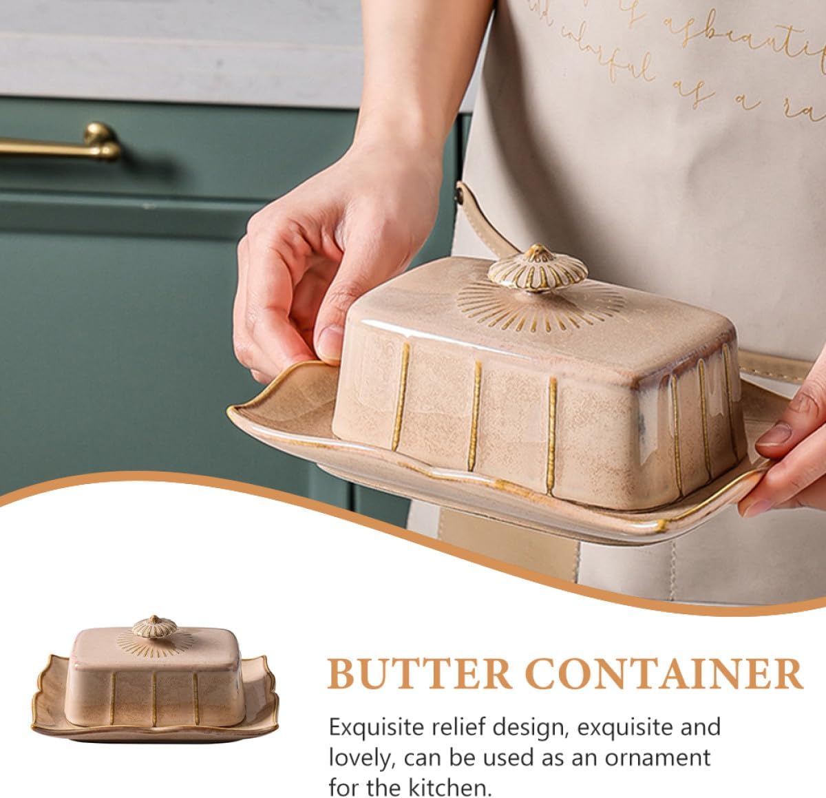 Ceramic Butter Plate with Lid Rectangular Food-grade Storage Tray for Butter Cheese Dessert and Snacks Easy-clean Kitchenware for Home Bakery and Cooking Khaki Vintage Style