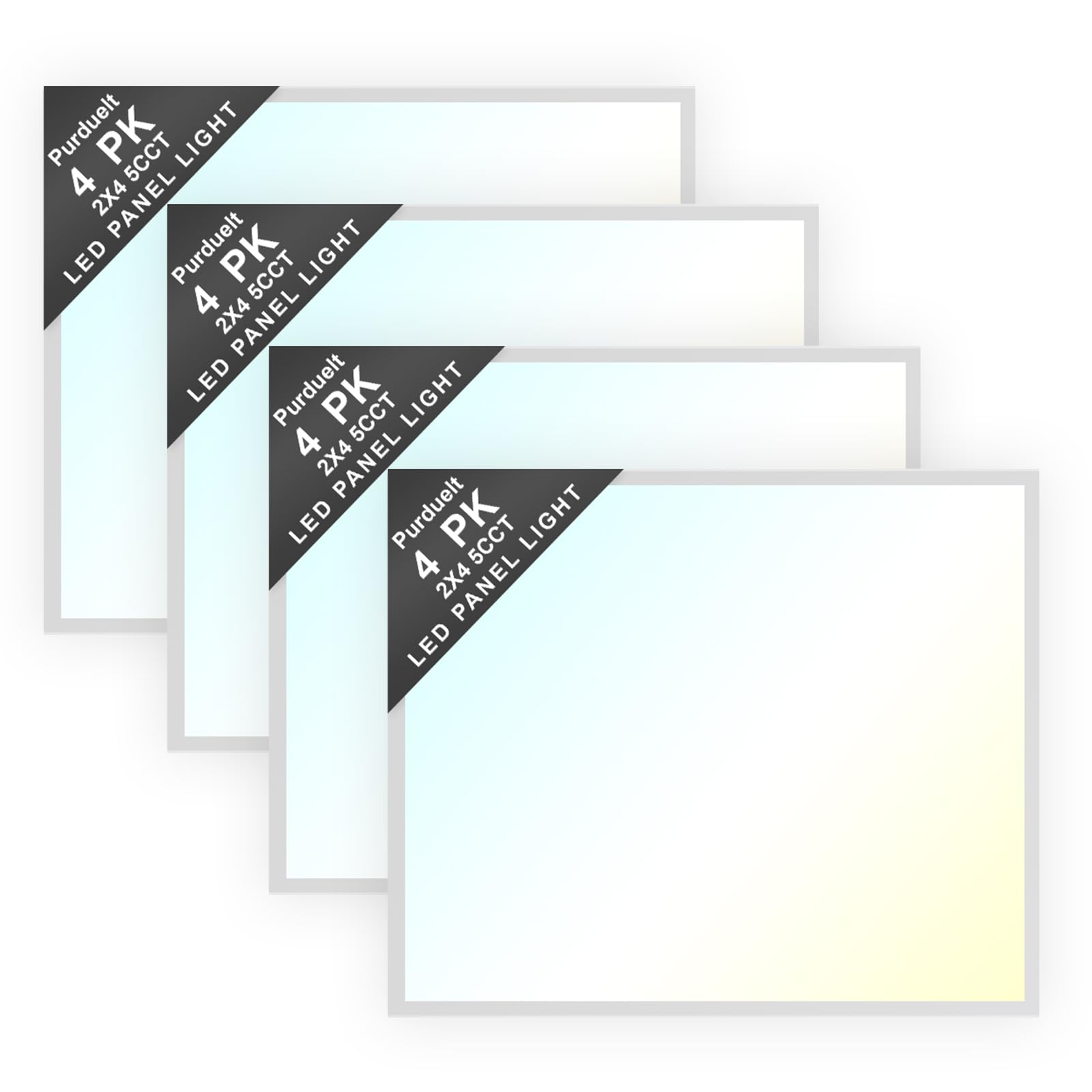 4 pack 2x2 led flat panel light drop ceiling office fixture 5 cct 3000k-6500k adjustable & 5 wattage 15w-20w-30w-40w-50w selectable, 0-10v dimmable led drop ceiling flat panel troffer light