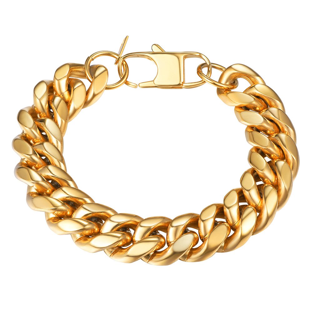 PROSTEEL Stainless Steel Bracelet for Men Women, Stylish Cuban Link Bracelets, Black/18K Gold Plated, W:4.8mm/6mm/10mm/14mm, L:19cm/21cm, Come Box