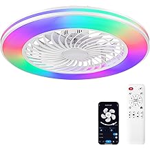 2-in-1 Low Profile Ceiling Fan with Light, 24&rdquo; Caged Safety Design for Kids - RGB Color, Smart APP/Remote Control, Quiet Flush Mount DC Motor, Ideal for Bedroom/Living Room/Kitchen, White