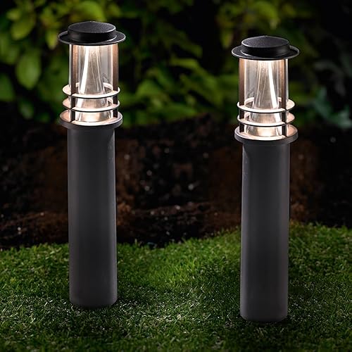 MeLiTec 2er Set LED-Gartenleuchten, Lampen für den Garten, Bodenbeleuchtung, Gartenlampen rund, anthrazit/grau, GL ...