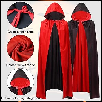Vampire Cape, LED Halloween Mask 150CM Cloak Cosplay Costume Halloween Decorations Reversible Cape with Hood Party Fancy Dress Outfit Light up Mask for Adults Carnival