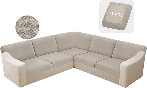 Miniatura 37 de HDCAXKJ Fundas impermeables de cojín para sofá modular, 11 piezas, tela jacquard elástica en forma de L, funda para sofá esquinero, funda trasera,