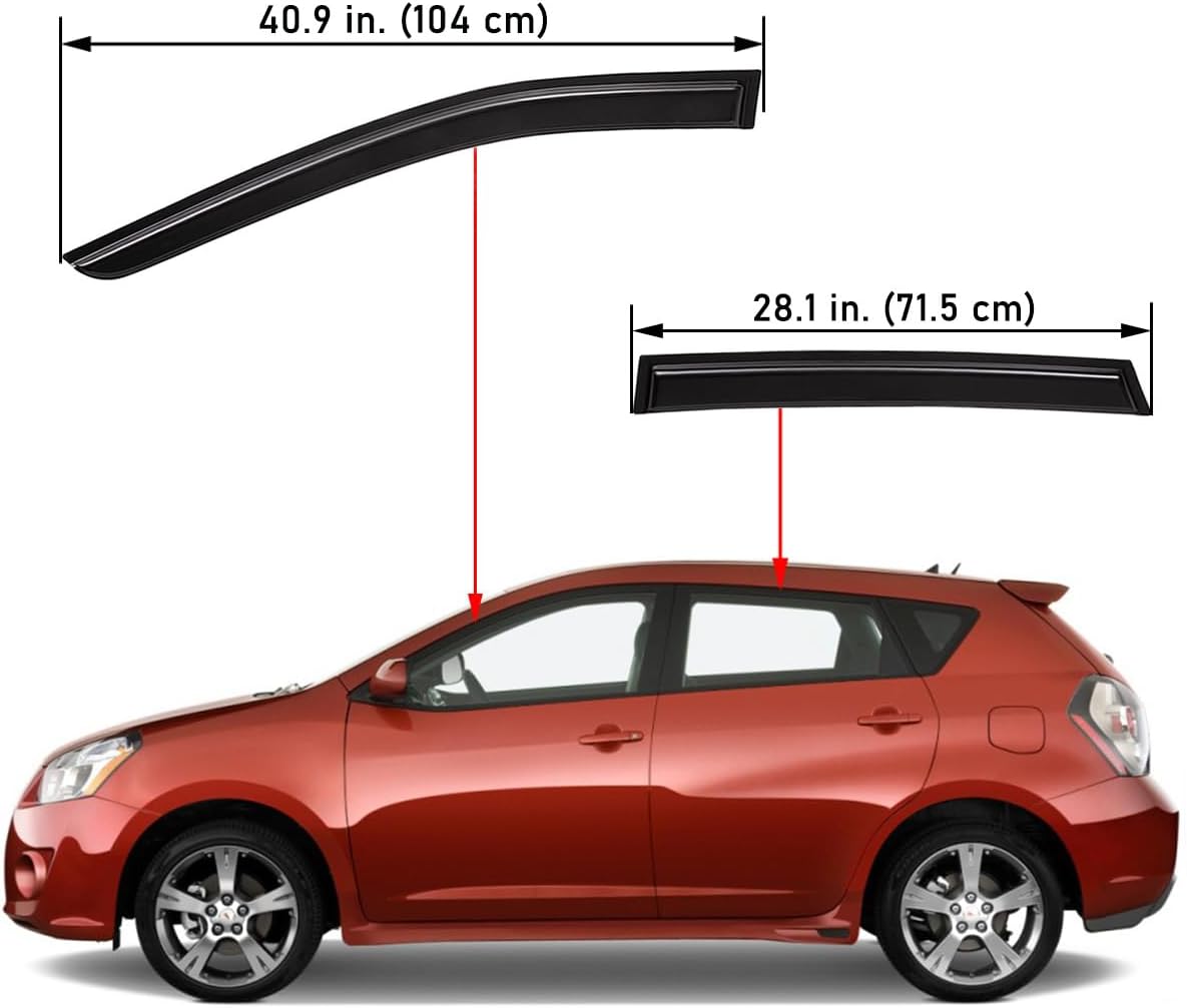 Lightronic Extra Durable Outside Mount Auto Vent Window Visor, Fits 2009-2014 Toyota Matrix Wagon, UV Protection Rain Guard, Dark Smoke Original Wind Deflector, No-Drill Easy Install, 4-Pcs
