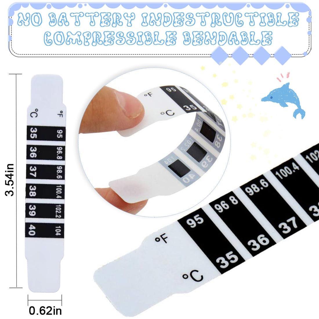 20 Pièces Bandes de Thermomètre Frontal Fiable, Autocollant Portable Réutilisable pour Vérifier la Température de Bébé, Adulte, Thermomètres de Voyage pour sac à Main