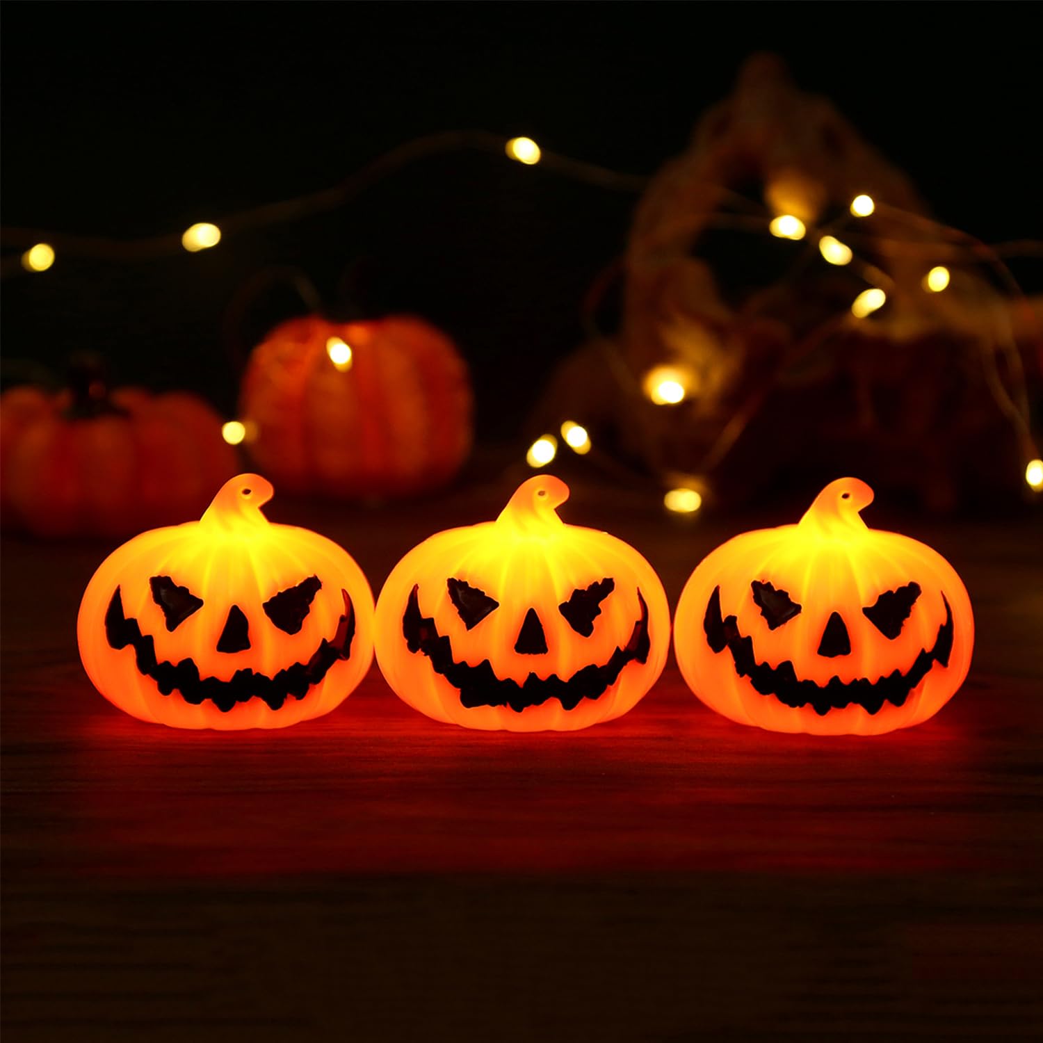 3 PCS Halloween Mini Pumpkin Lights, Battery Operated Cute 2.5 Inch Pumpkin Lanterns Lamp for Kids Home Party Kitchen Table Decor (Yellow-Pumpkin)