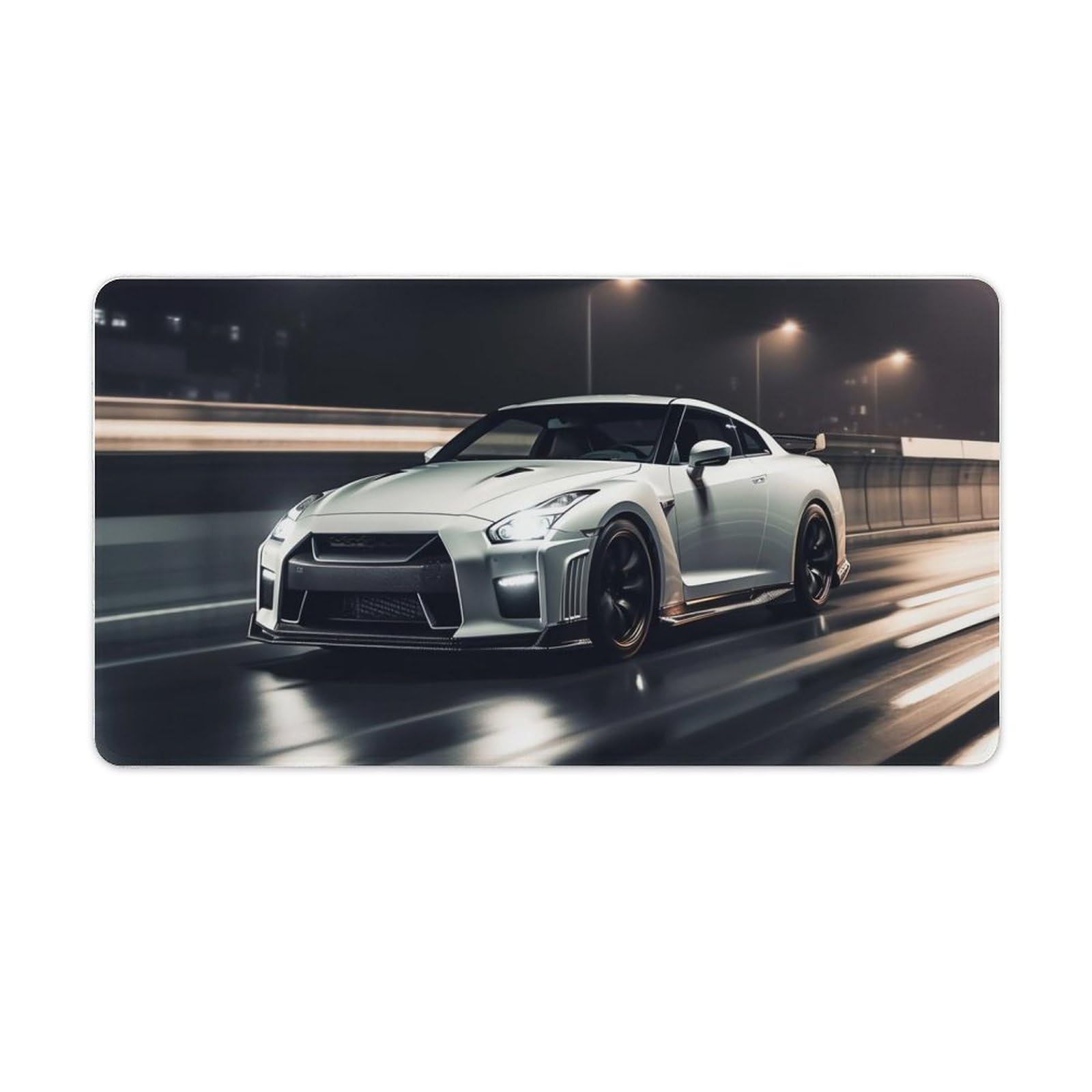 Large Mouse Pad White JDM Car R35 Speedy Movement in The Rainy Night Desk Mat Computer Accessories Gaming