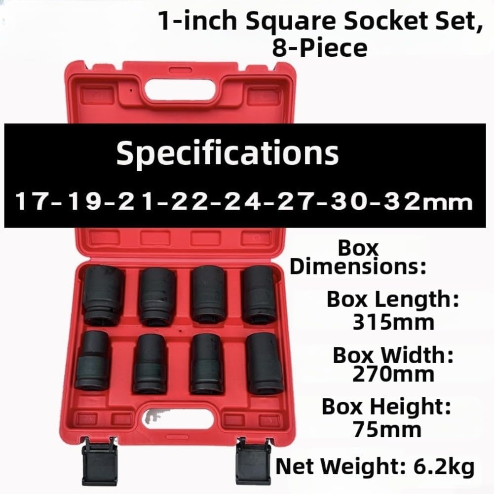 Set di chiavi a bussola in lega di acciaio cromato rosso per chiave pneumatica da 1 pollice con custodia per riparazioni automobilistiche e industriali da 19 mm a 41 mm, dimensioni incluse nel kit (A)
