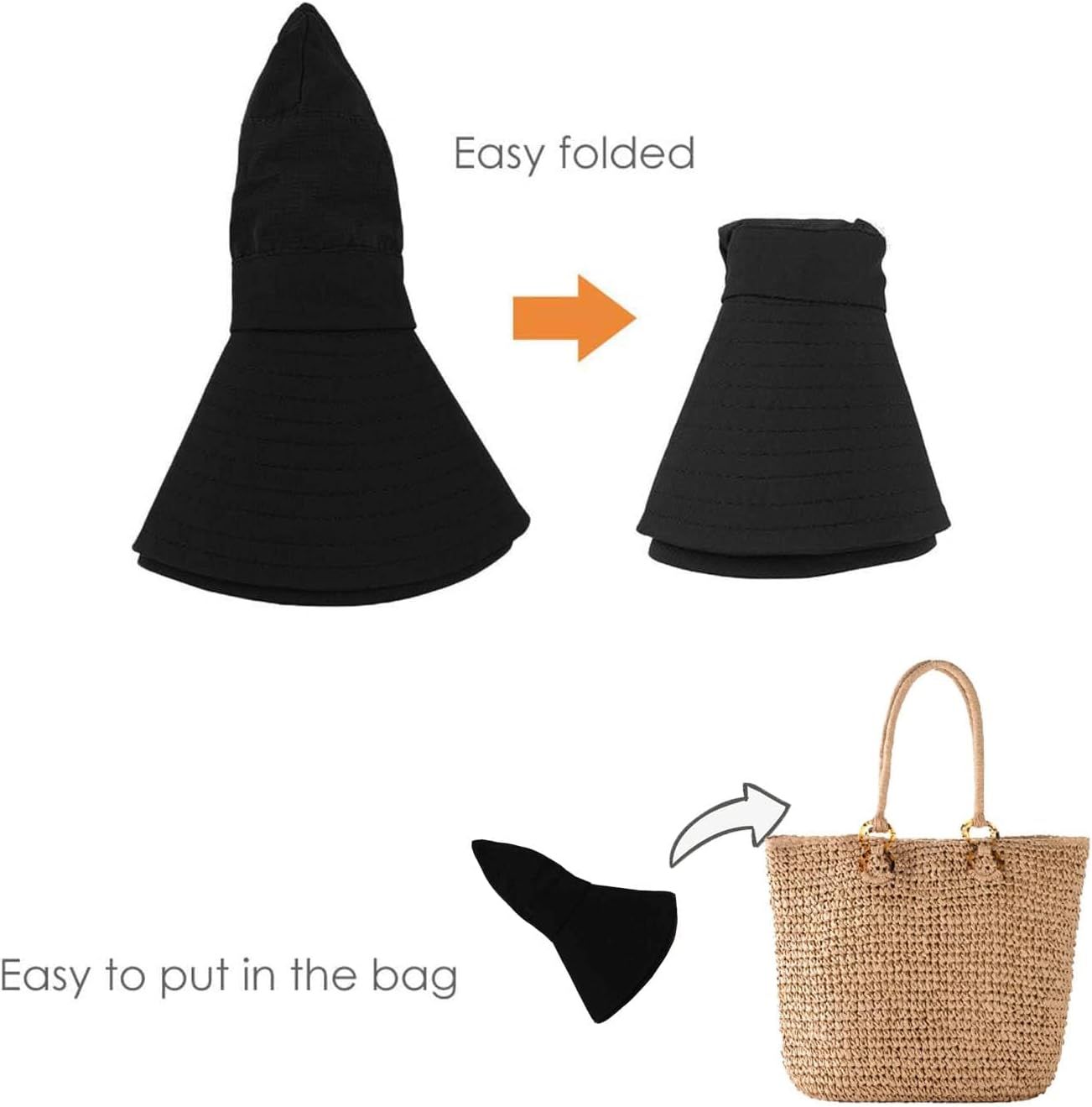 Womens Summer Sun-Hat Outdoor UV Protection Fishing Hat Wide Brim Foldable-Beach-Bucket-Hat with Ponytail-Hole - Image 5