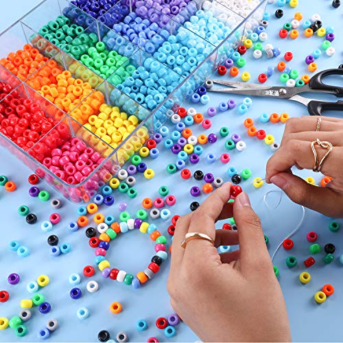 Image of 2600+pcs Pony Beads Kit 18 Color Rainbow Plastic Multicolor Pony Bead Bulk with Elastic String Hair Beads DIY Crafts Jewelry Making Kit for Bracelets Necklaces Key Chain