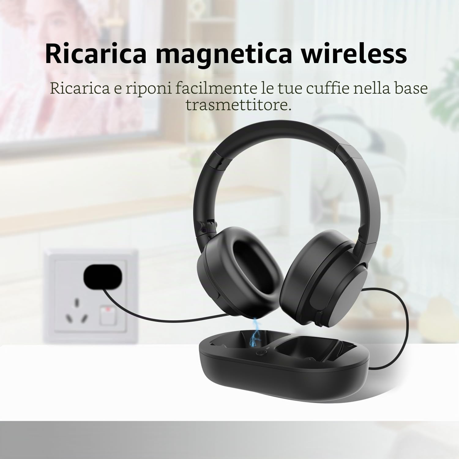Cuffie wireless per TV, cuffie wireless per anziani con base di ricarica del trasmettitore, cuffie Bluetooth compatibili con tutti i televisori, nessun ritardo audio, plug and play, regalo per anziani