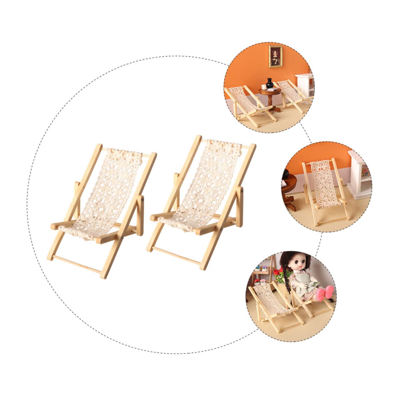 KONTONTY 2pcs Scale Miniature Deck Chair Models for Doll House Beach Style World Chairs for Mini Garden Window Display and Potted Landscape Decoration - Image 4