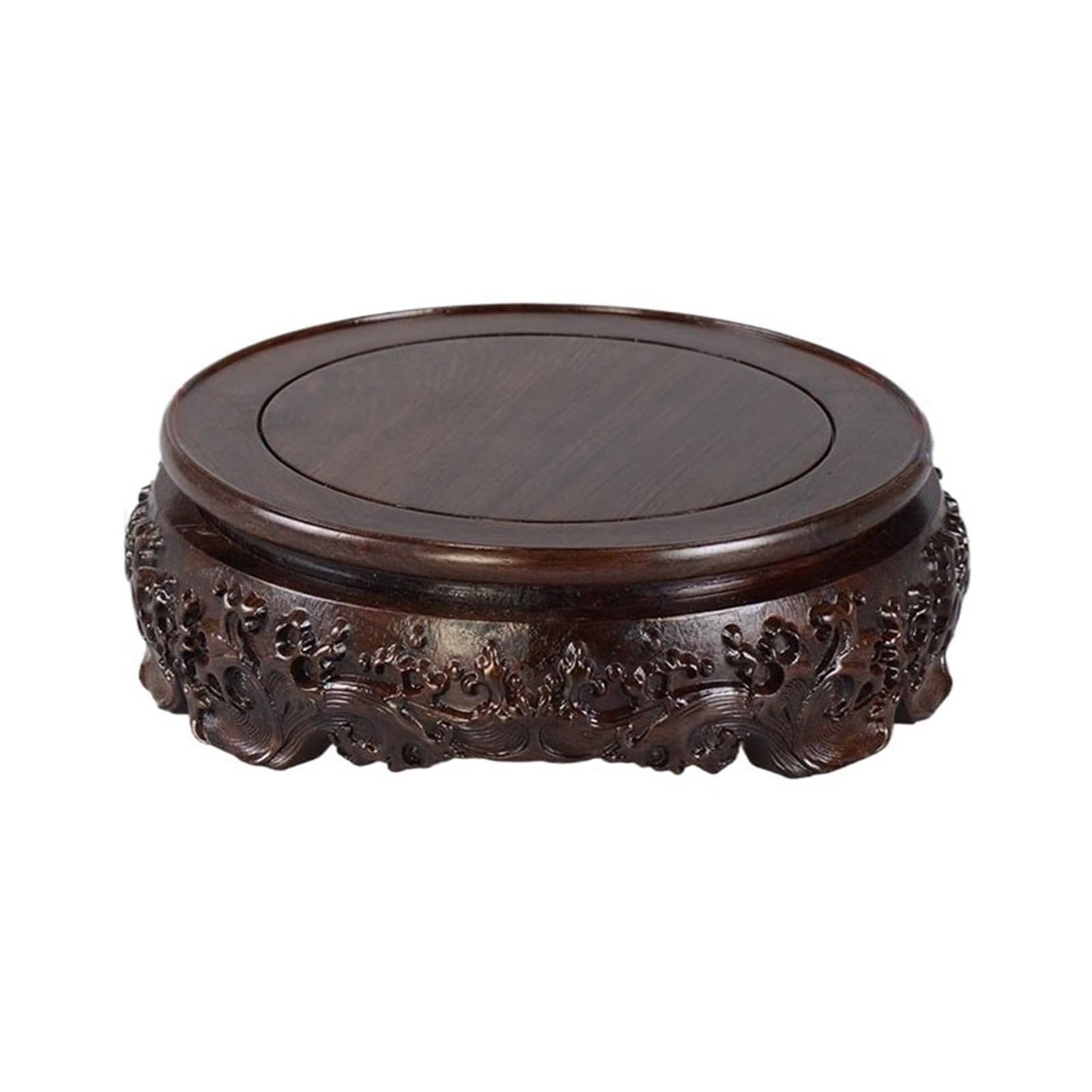 ZENY896V Home Rotatable Wood with Relief Carving Base for Bonsai Table Lamp Teapot Decor(Large)