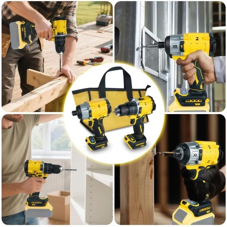 Brushless Drill & Impact Driver Combo Kit Compatible with 20V Battery, Brushless Motor, Variable Speed Trigger, LED Lights & Free Storage Bag Included