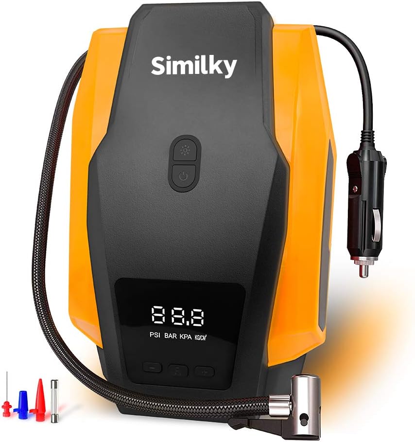 Tire Inflator Portable Air Compressor Pump 12V DC - Auto Tire Pump with Digital LED Lighting 150 PSI for Car Tires, Bicycle, Motorcycle, Bicycle, Inflatable Blow up Pool Raft Bed Boat Toy