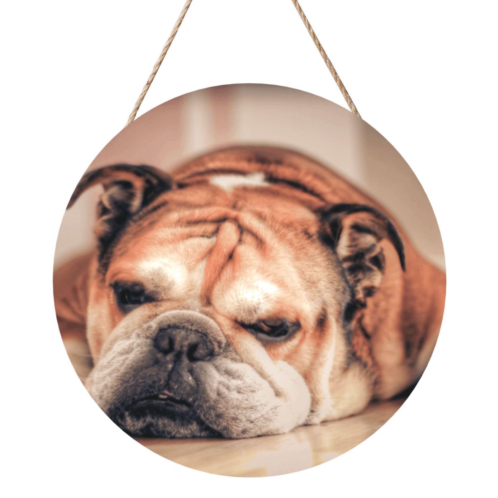 InOmak English Bulldog, Round Wood Panel Painting 12 in, Wall Hanging Painting For Home
