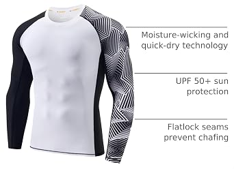 Men's Rash Guard Compression Shirt Long Sleeve UPF 50+ Base Layer