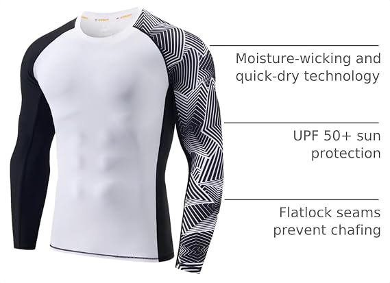 Men's Rash Guard Compression Shirt Long Sleeve UPF 50+ Base Layer