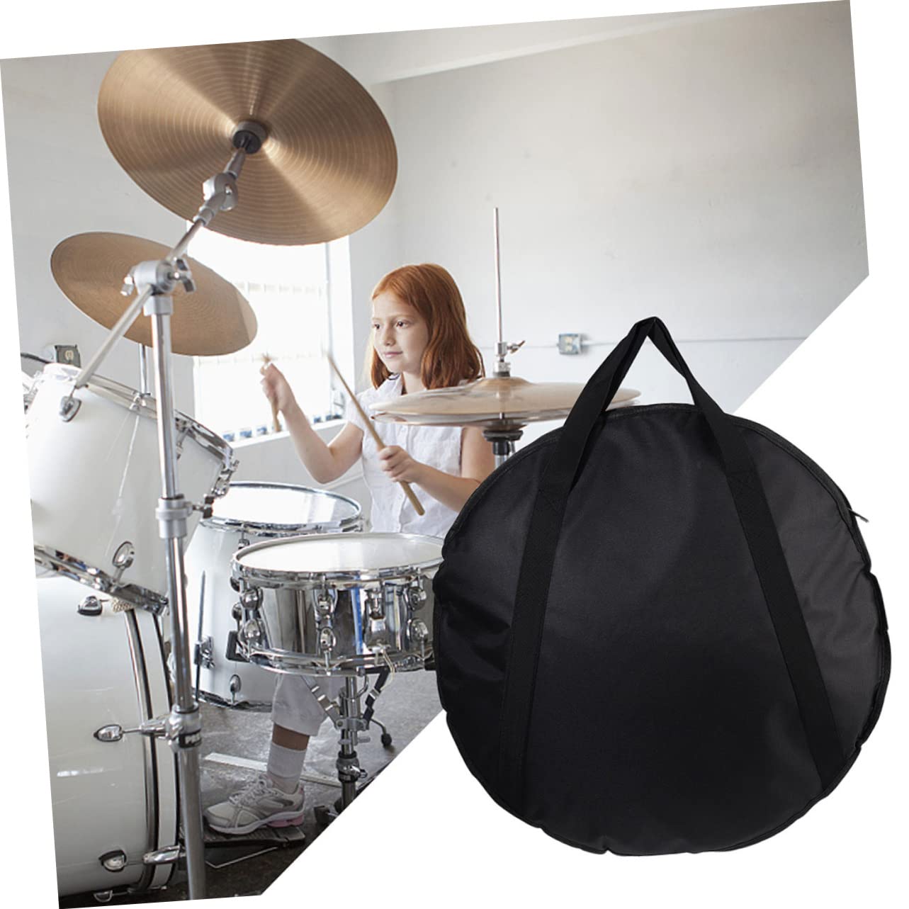 Supvox Beckentasche Instrumenten-Tragetasche Aus Oxford-Material Runde Instrumententasche Mit Handgriff Zur Aufbewahrung Und Zum Transport Für Schlagzeug Schwarze Tasche 52.00 Cm