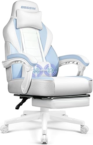 Miniatura 6 de BOSSIN Silla de Juegos con Masaje, Diseño Ergonómico de Alta Resistencia con Reposapiés y Soporte Lumbar, Silla de Oficina de Tamaño Grande con