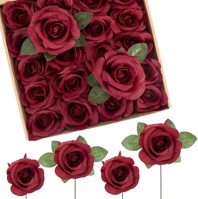 N&T NIETING Silk Artificial Flowers, 20Pcs Silk Flowers Real Touch Fake Rose for DIY Wedding Bouquet Baby Shower Party Floral Arrangements and Home Decor