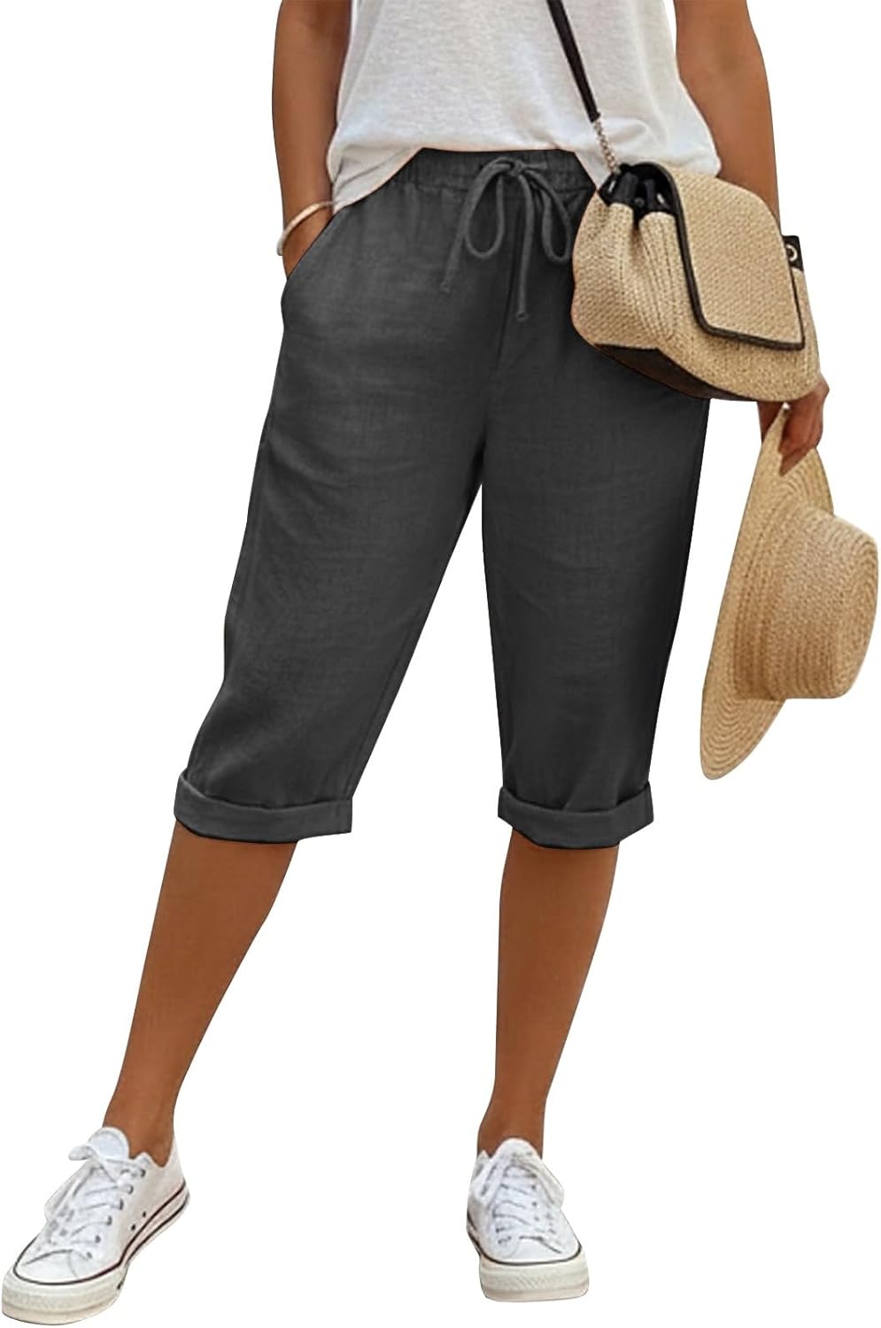 Linen Capri Pants for Women 2026 Bermuda Summer Resort Beach Shorts Casual Vacation High Waisted Lightweight Petite Pant