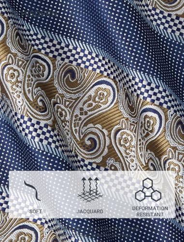 Image of HISDERN Extra Long Ties for Men Classic Floral Tie and Pocket Square Elegant Silk Necktie Handkerchief Set Wedding Party