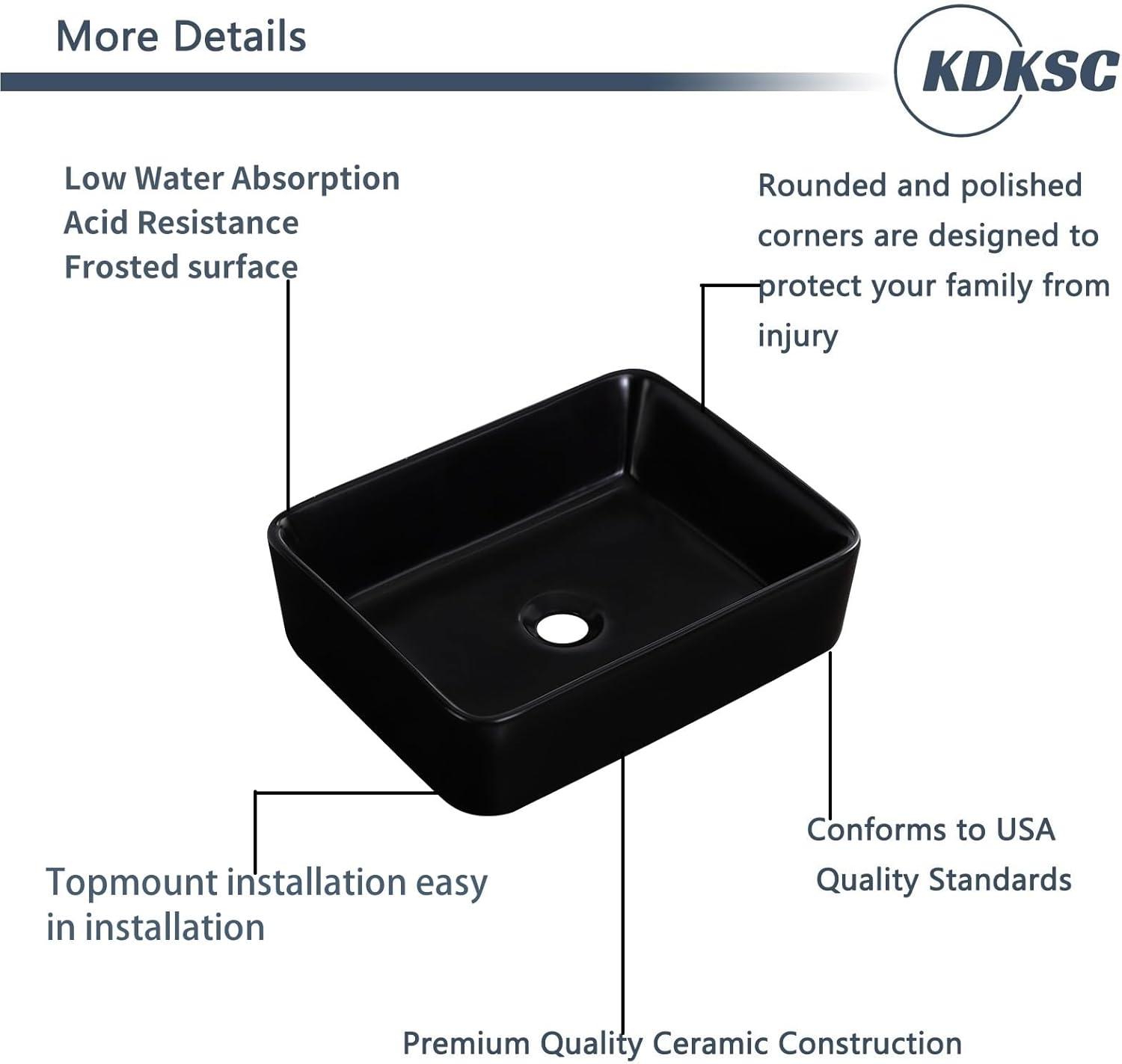 Bathroom Vessel Sink 19"x15" Rectangular Matte Black Porcelain Ceramic Bathroom Sink Modern Above Counter Vanity Sinks