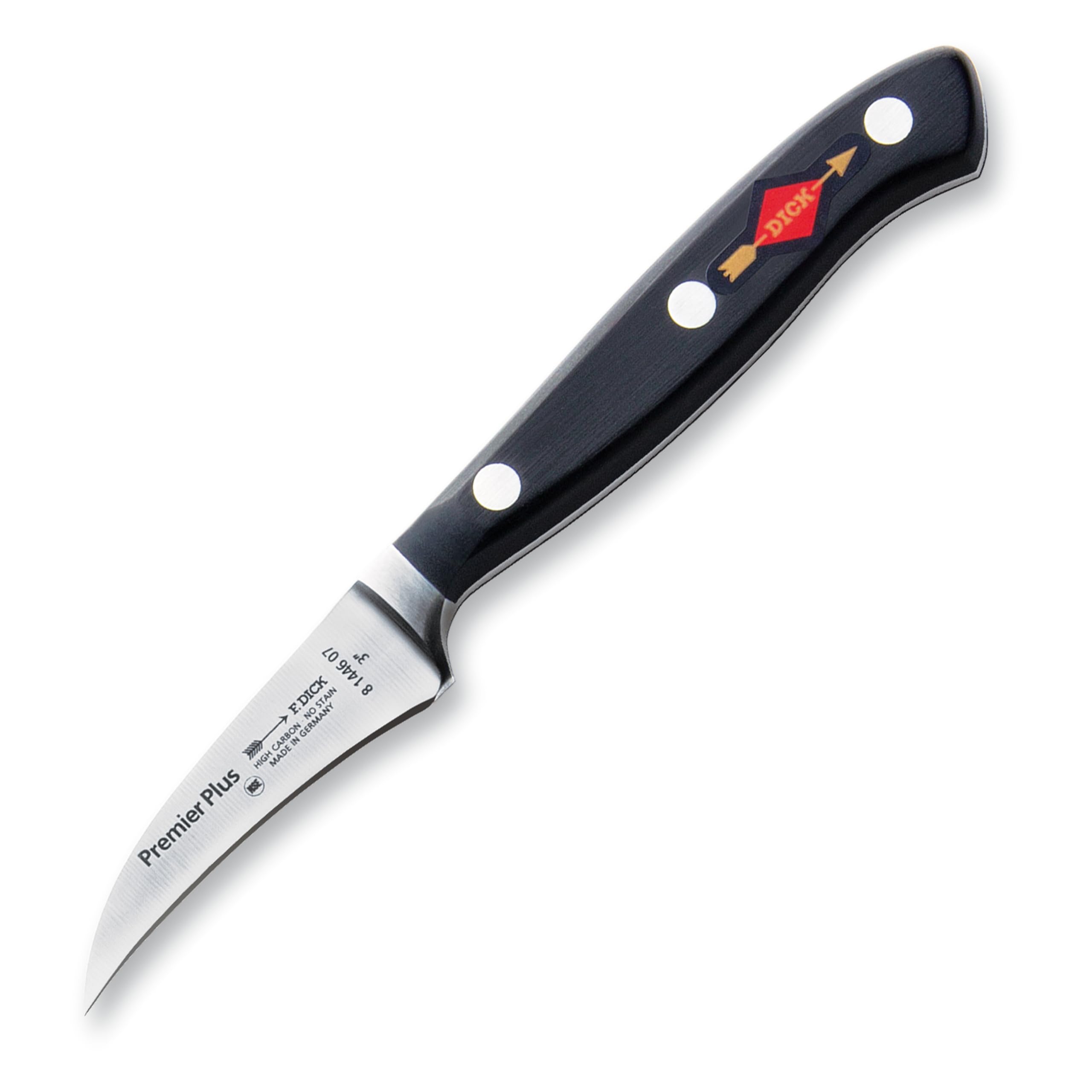 F. Dick Tourniermesser, Premier Plus (Messer mit Klinge 7 cm, X50CrMoV15 Stahl, nichtrostend, 56° HRC) 81446072, Schwarz, 17 cm
