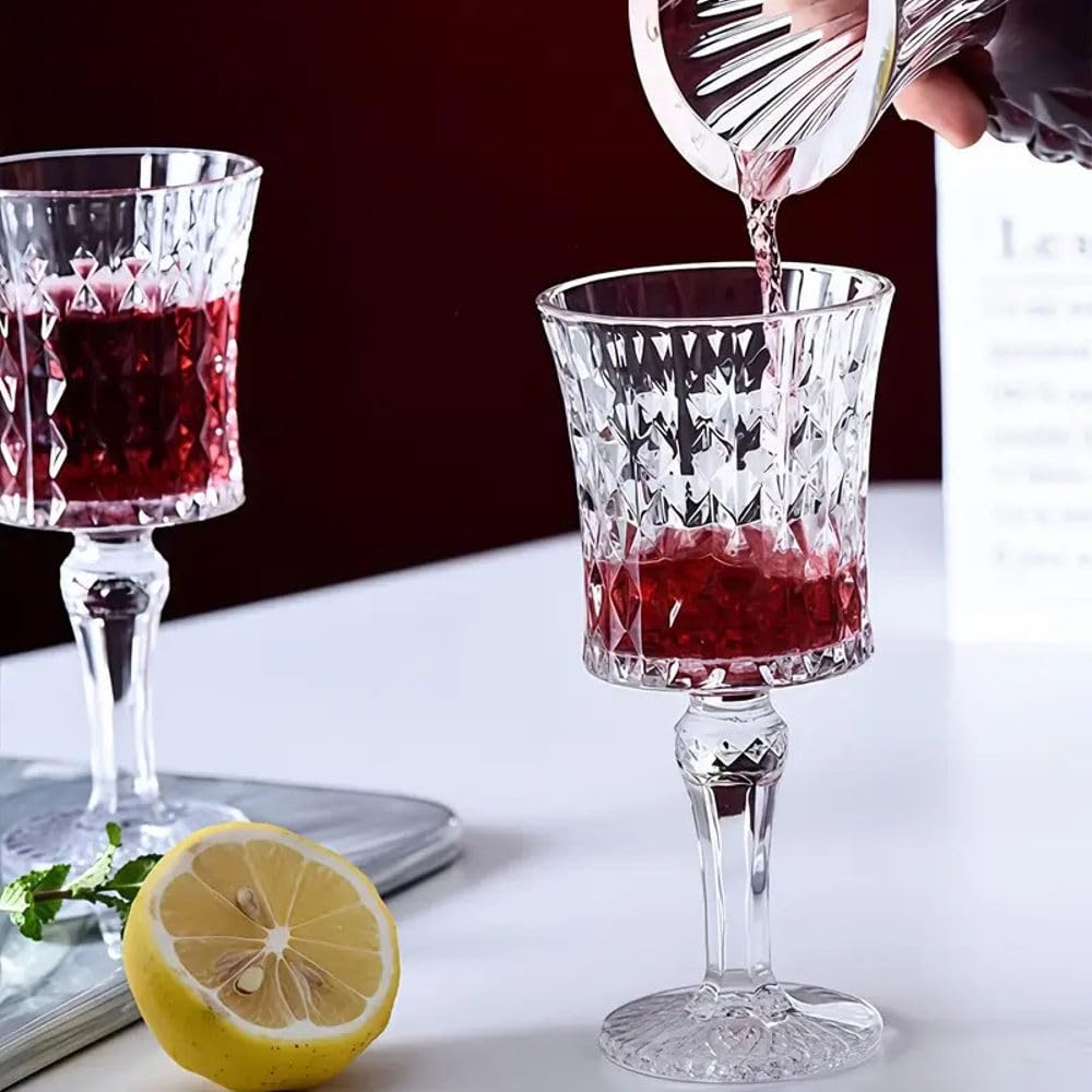 Forestamart Red Wine Glasses Set with Checkered Pattern (170ml) || Ideal for Christmas, New Year, Birthday, Thanksgiving || Embossed Goblet Glasses, for Red & White Wine Home Bar Party (2) 2