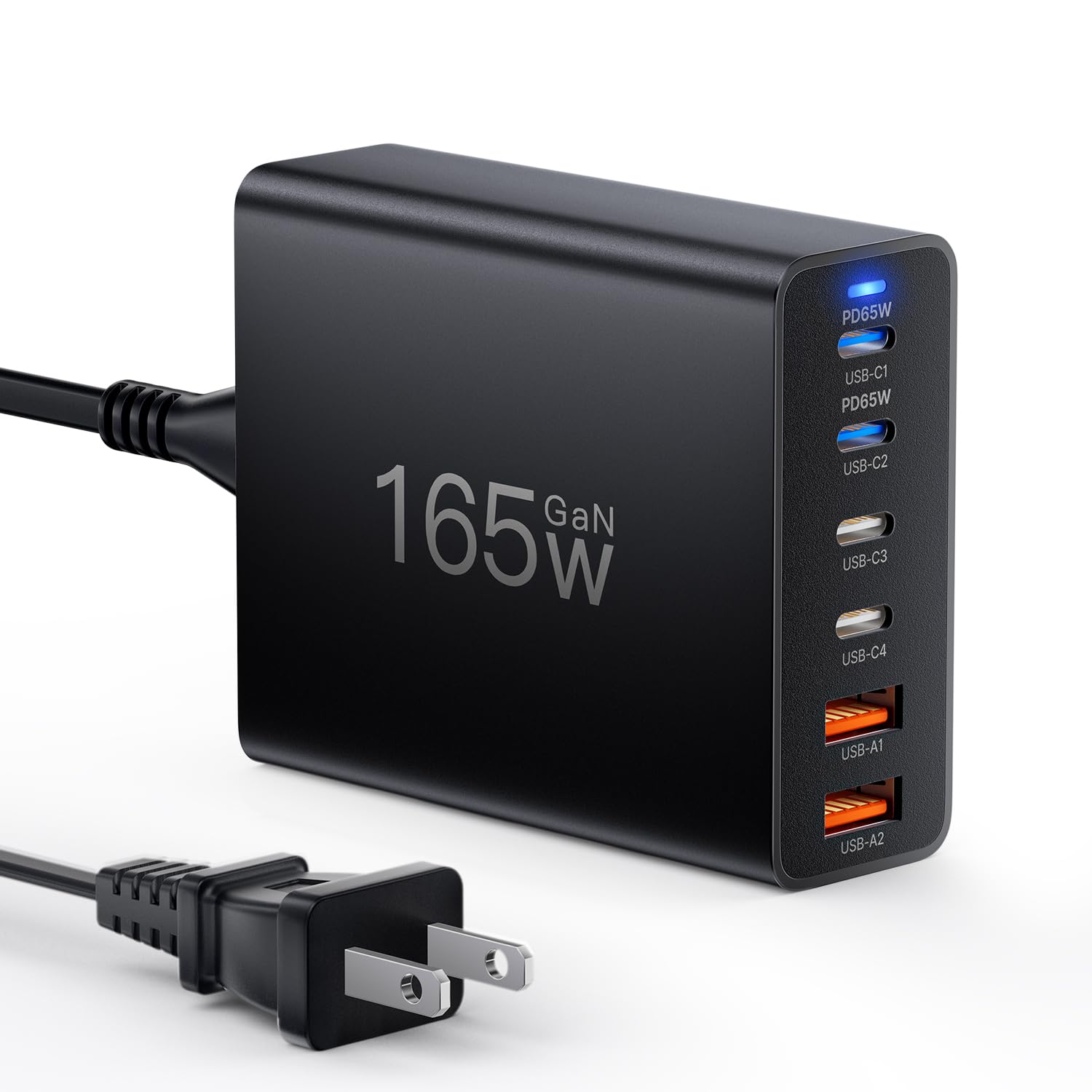 USB C Charger Block, 165W GaN 6 Port USB C Fast Charging Station Hub Block Wall Charger Power Strip Adapter Plug Cube for iPad iPhone 15 14 13 12 11 Pro Max Pixel Note Galaxy MacBook Air