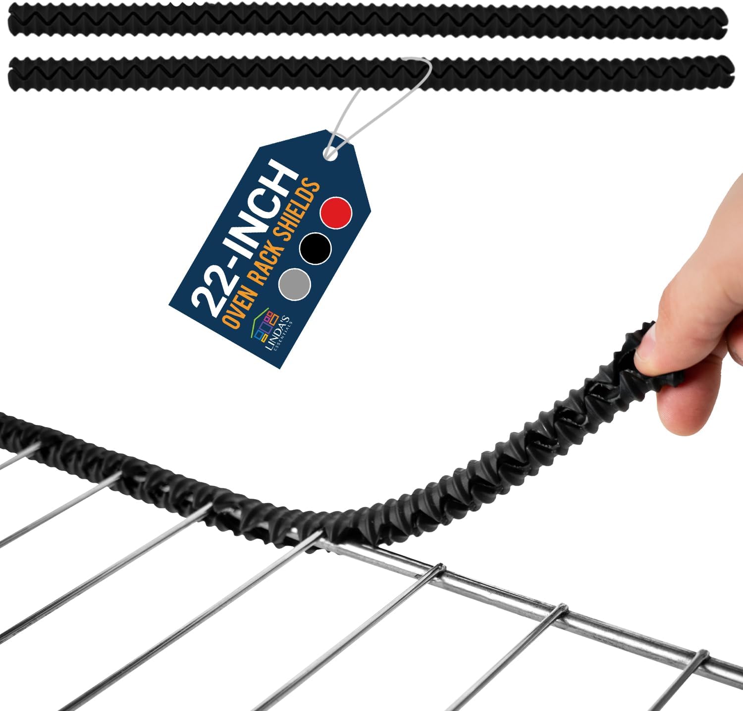 Silicone Oven Rack Shields by Linda’s Essentials (2 Pack) | Heat Resistance Silicone Oven Rack Protectors Guards Against Burns and Scars | 22 Inches Long (Black)