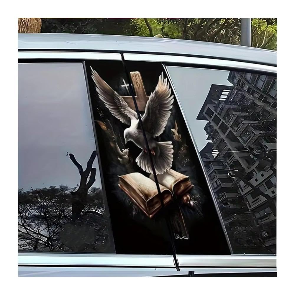 Bertdcx One Color Sacred Peace Dove And Cross Design Car B Pillar Sticker Auto Parts