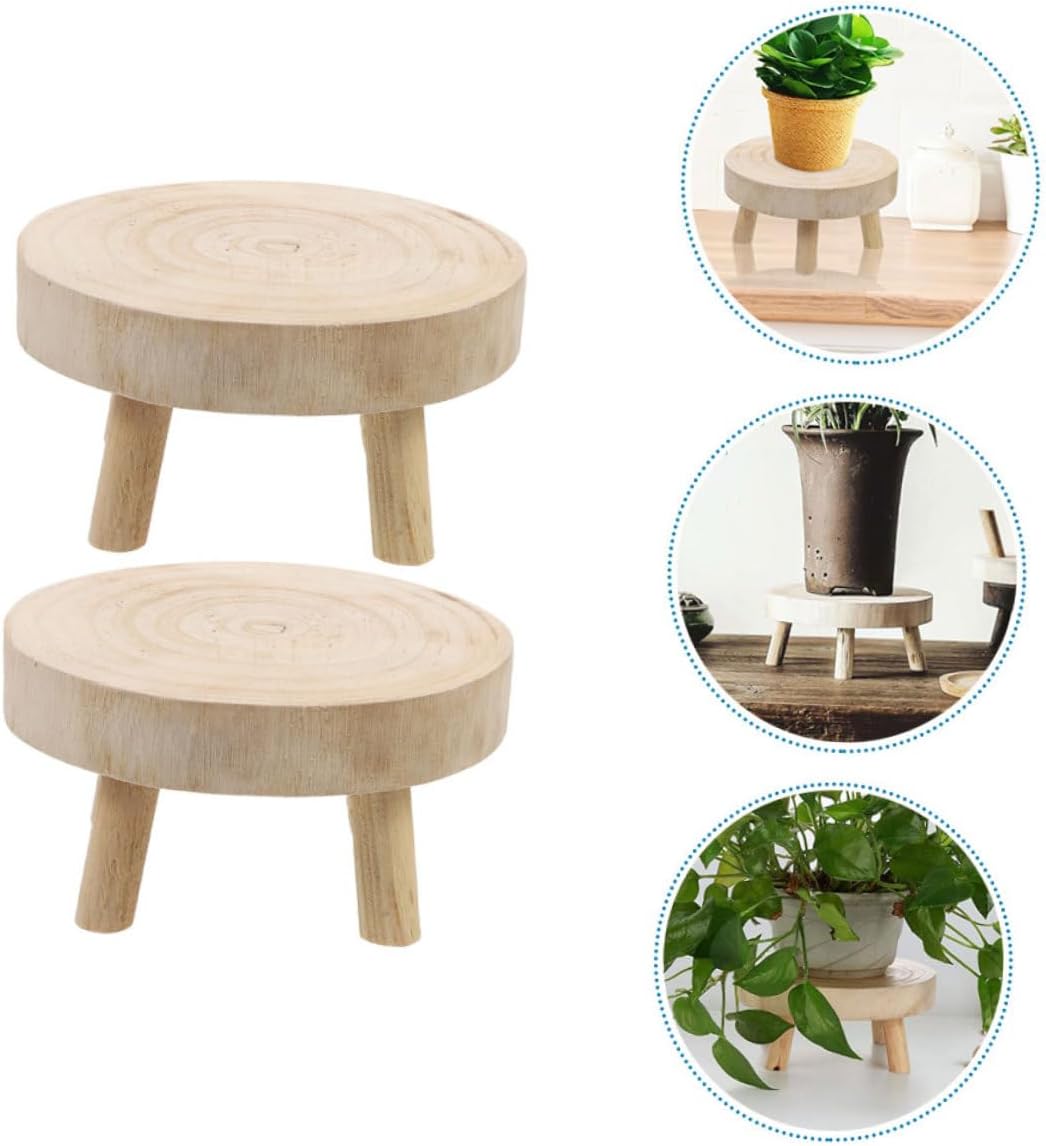 2pcs Wooden Plant Stands Indoor Flower Pot Holders Solid Wood Base Sturdy Plant Display Rack for Succulents and Garden Pots Home