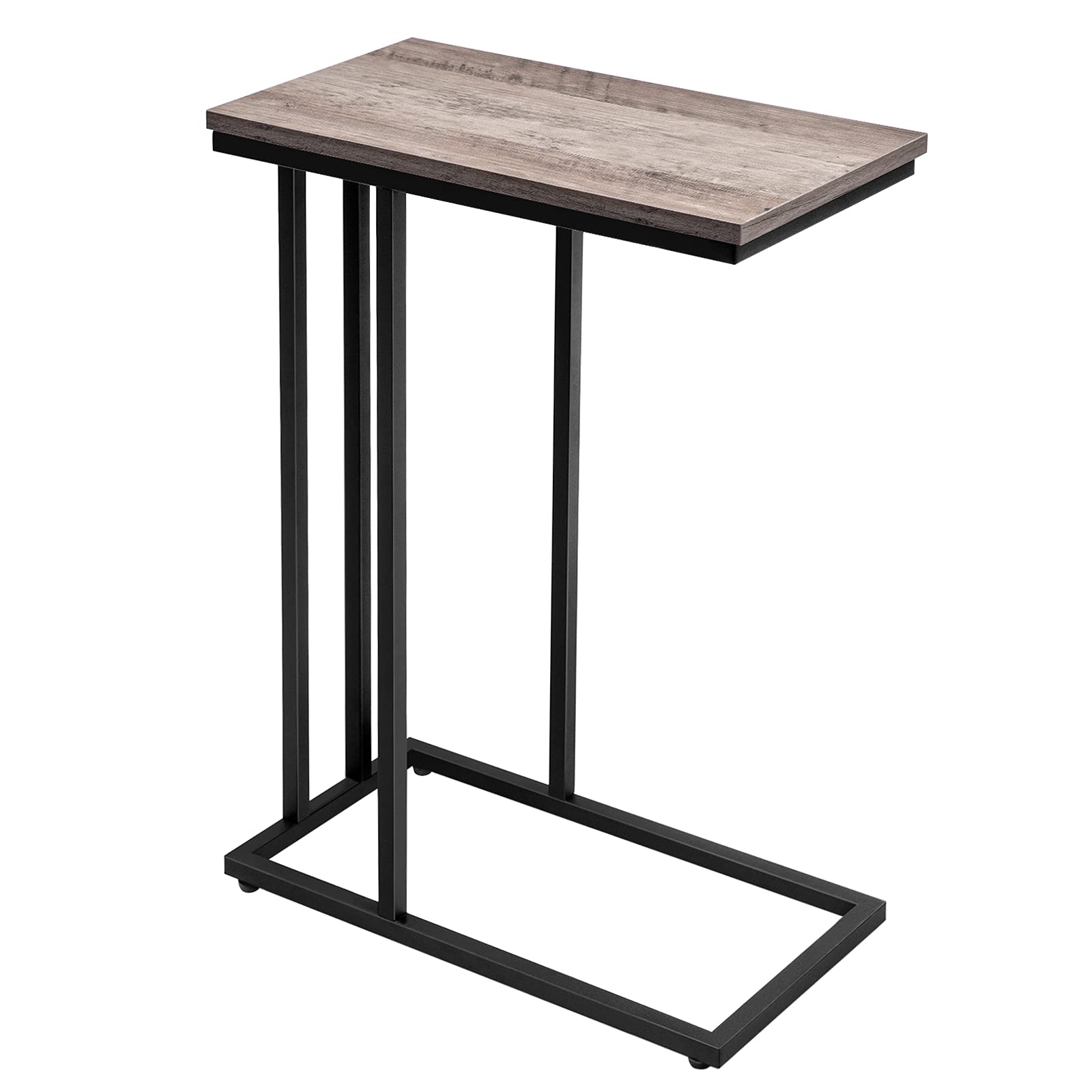 HOOBRO Side Table C Shaped, Under Sofa Table, Laptop Table for Sofa, Bedroom, Small Coffee Snack Table, Slim Bed Side Table Living Room, Bedside Table, Metal Frame, Greige and Black EBG02SF01