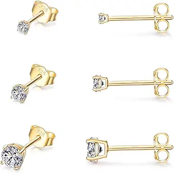Sterling Silver Stud Earrings for Women Girls- 3 Pairs Tiny Ball Stud Earrings Round CZ Cubic Zirconia Earrings Pearl Earrings Set Cartilage Small Tragus Earrings(2mm,3mm,4mm)