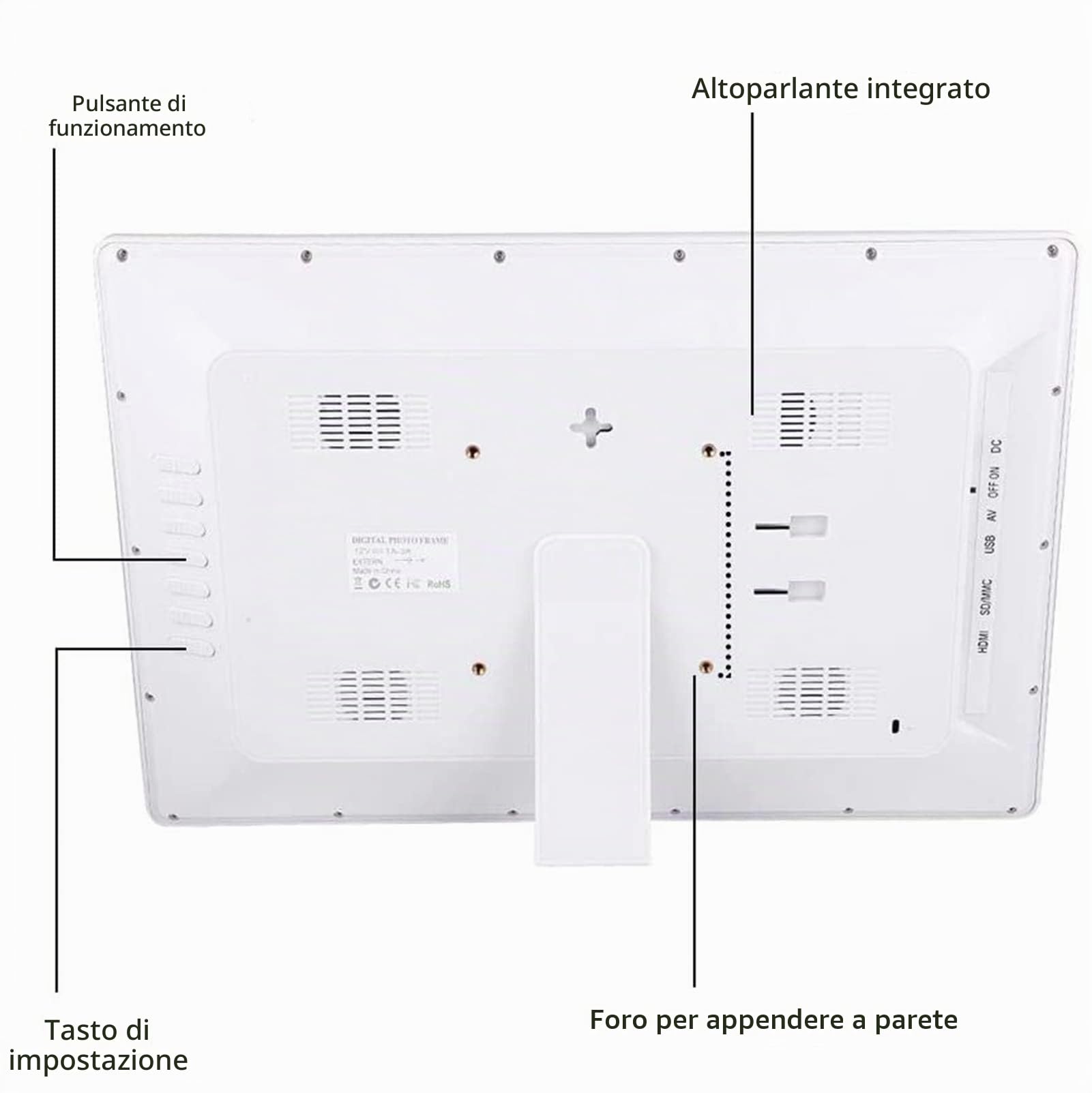 Cornice Fotografica Digitale IPS Da 20 Pollici 1440 X 900 Con Telecomando E Sensore Di Movimento Luminosità Regolabile On/Off Sincronizzazione Musica Di Sottofondo Supporto,Nero