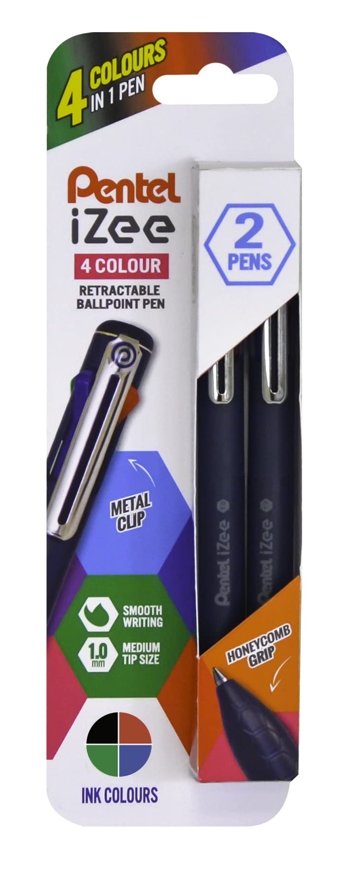 Pentel Izee 4 Colour 1.0Mm Ballpen Pack Of 2