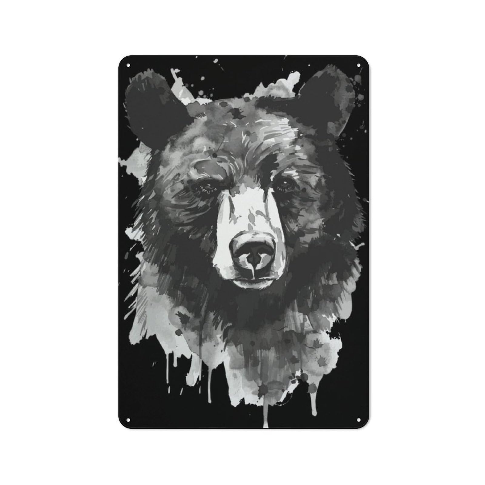 Junmoney Black Bear Watercolor Retro Tin Sign 30X20cm For Workshop Wall, For Collectors Of Retro Metal Wall Decor