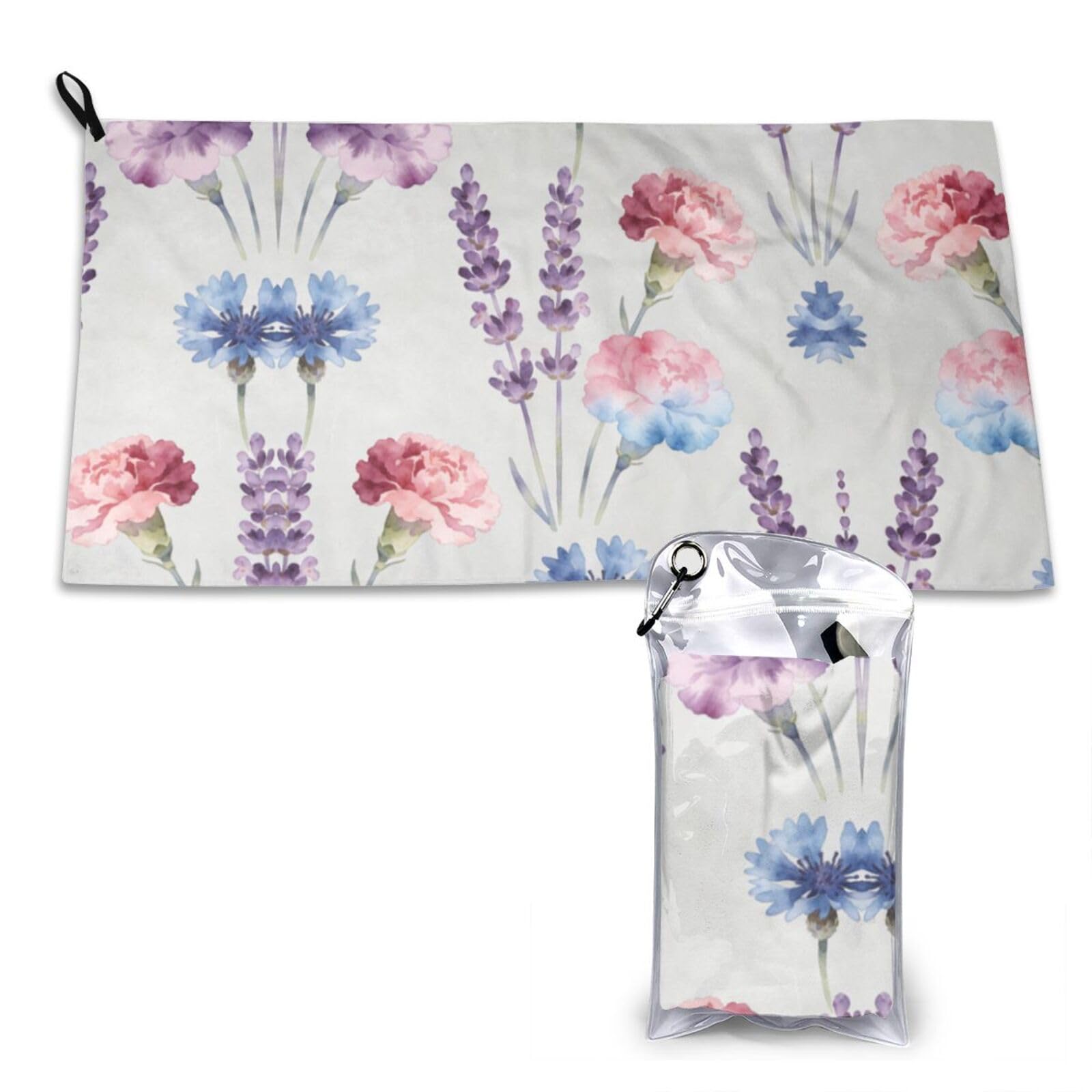 Watercolor Lavender & Carnation Print Quick Dry Towel 16x31.5in White