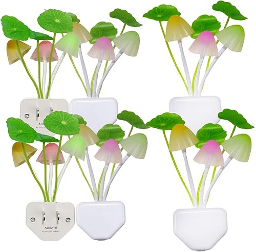 AUSAYE - Lámpara nocturna enchufable, luces LED de estilo hoja de loto en forma de hongo para niños, adultos, dormitorio, baño, pasillo, escaleras,