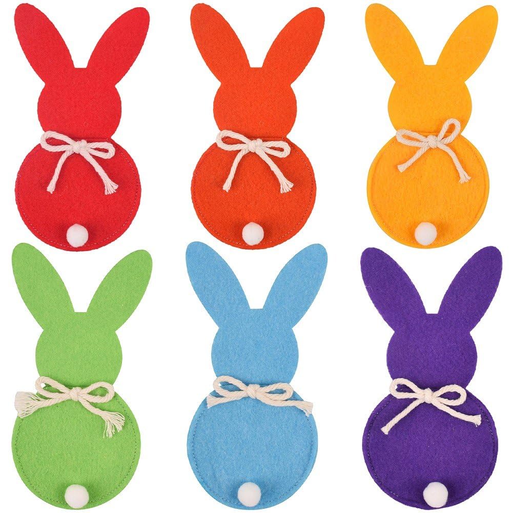 Haowul Easter Bunny Cutlery Holder Bag 6pcs Felt Utensil Holders Bag Happy Easter Decorations Rabbit Tableware Party Accessories