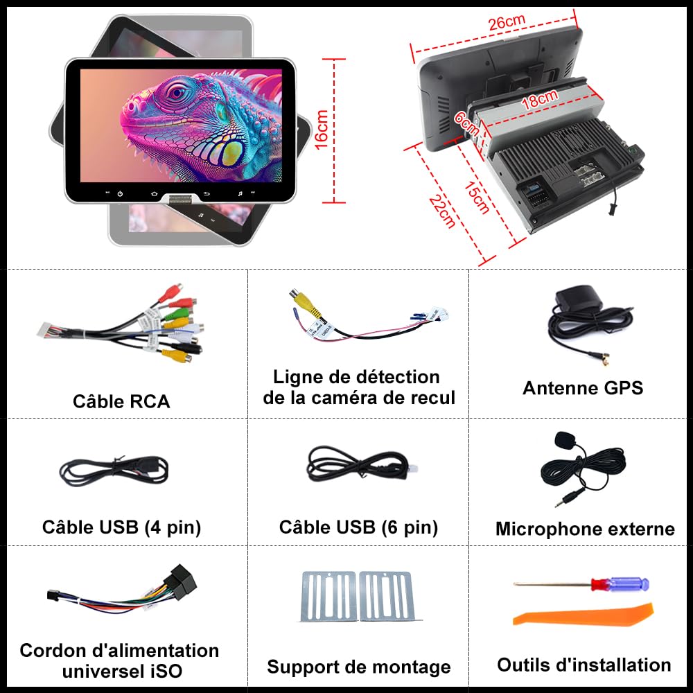 AWESAFE Autoradio 1 Din Universel Android 13 | Écran Tactile Amovible 10,1 Pouces | 2Go+64Go | CarPlay & Android Auto | Caméra de Recul | Bluetooth WiFi | FM RDS | Mirror Link | Autoradio Multimédia