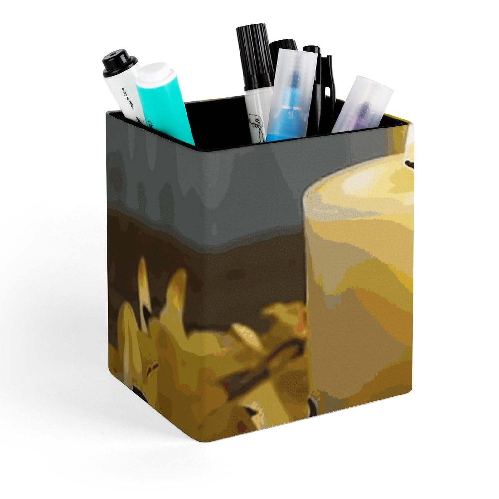 Porte-stylo carré jaune en cuir pour embellir le bureau de maison