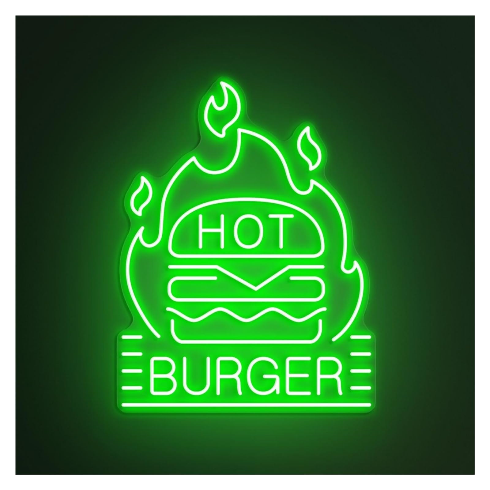 RONGCH Hanging Art Signs Hot Burger Neon Sign, Suitable for Fast Food Shop Decor with Brightness Adjustable 55cm(Green)