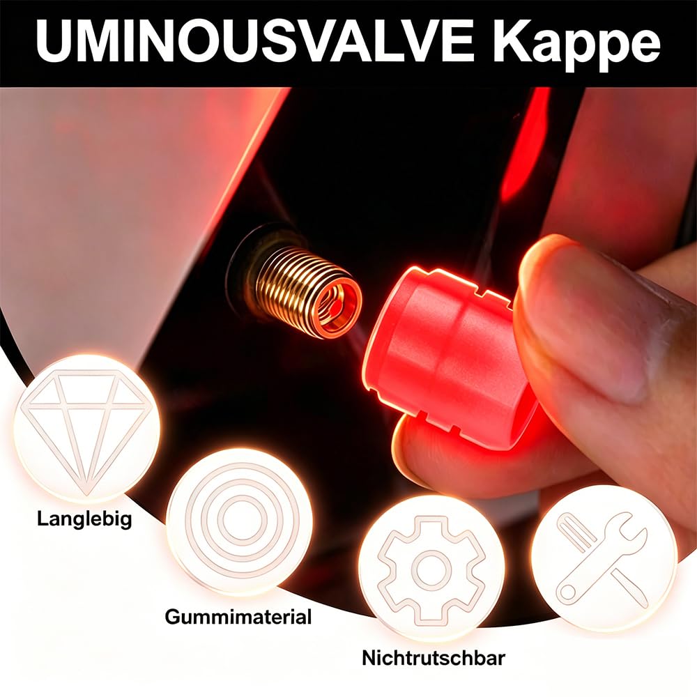 12 Stück Auto Leuchtende Ventilkappen Auto, Universelle Fluoreszierende Reifenventilkappen, Ventilschaftabdeckung Leuchtend für Auto SUV Fahrrad Motorrad (Rot) - 3