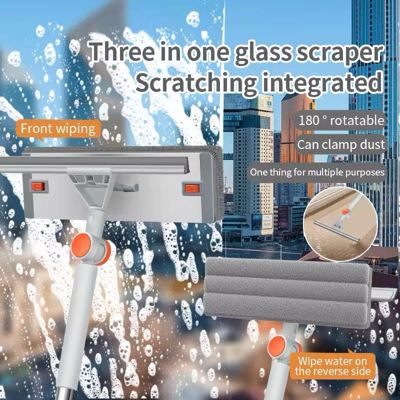 Image of SYSVENT The Future Flat Floor Cleaning Mop with 360 Rotating Head & Dual-Sided Microfiber Pad | Extendable Handle (59-75 cm) with Built-in Scraper | for Tiles, Wooden Floors, Marble & Home Cleaning
