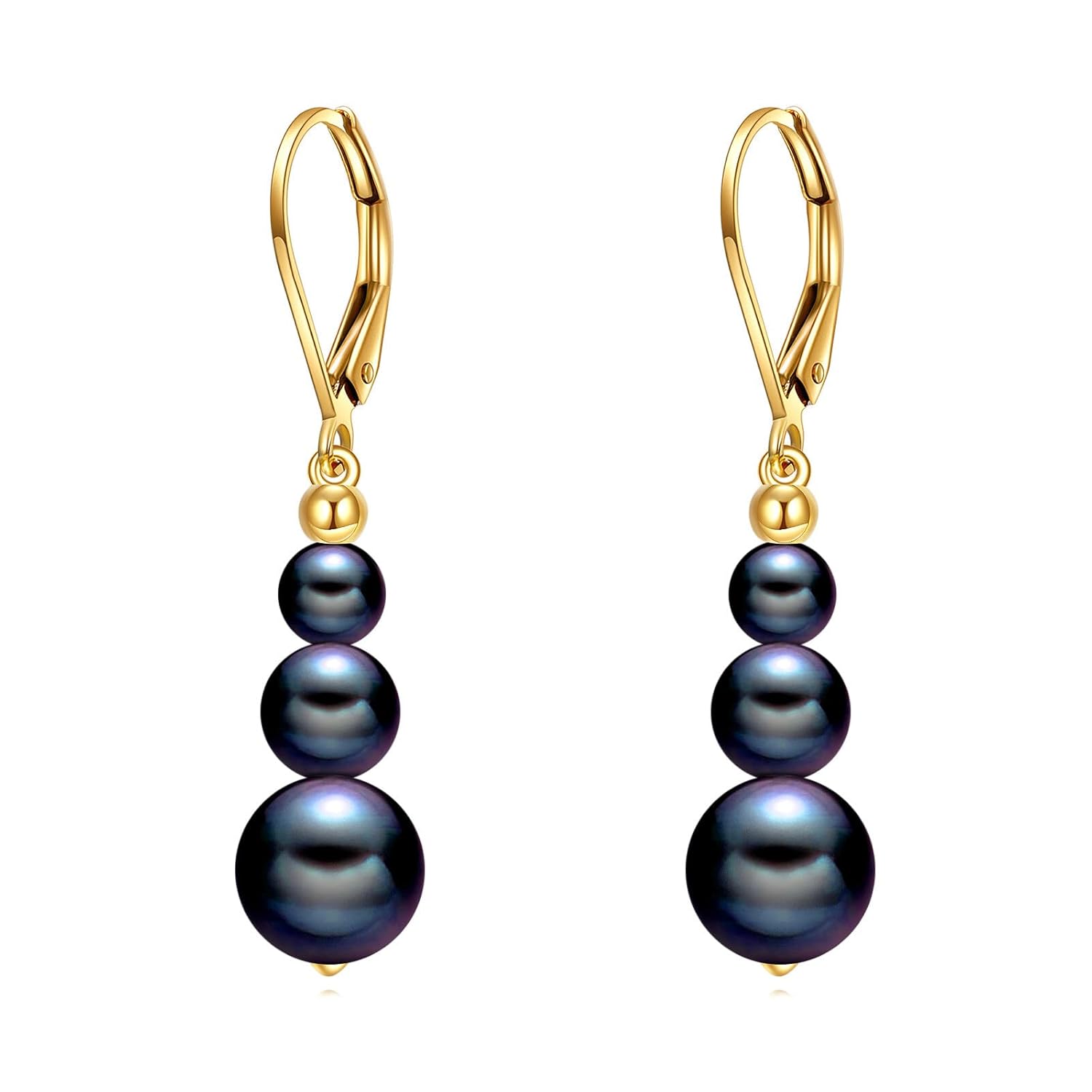 KECHO 14K Real Gold Crystal Beads Earrings 14K Solid Gold Dangle Drop Leverback Jewelry Anniversary Birthday Gifts for